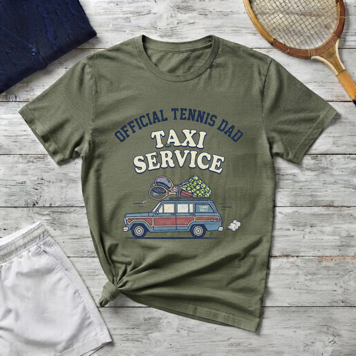 T-Shirt — "Official Tennis Dad Taxi Service" Vintage Car Dad Tee