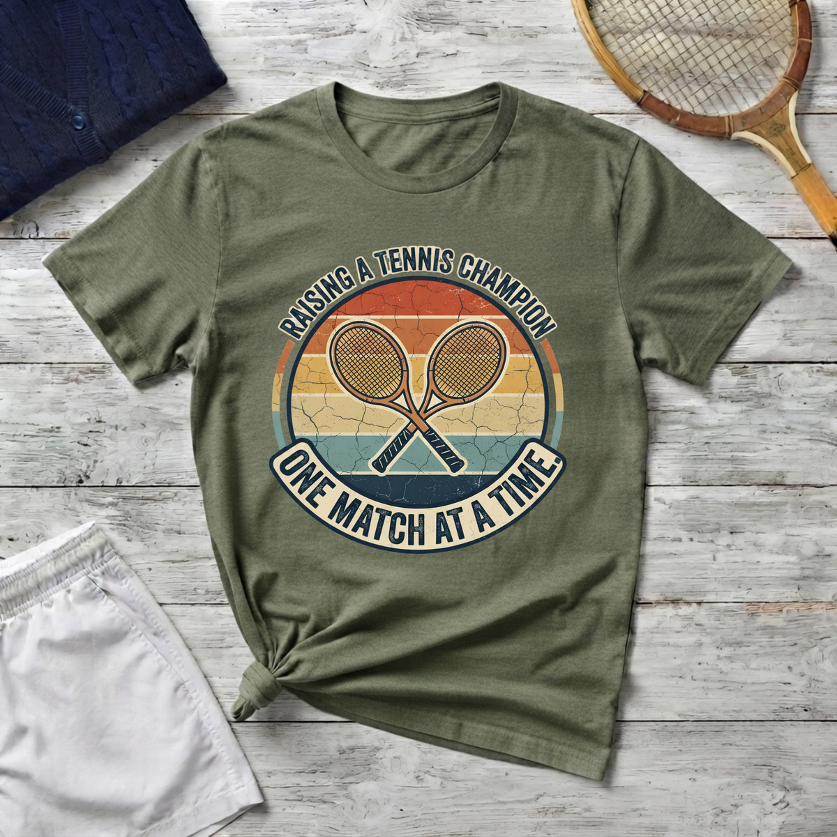 T-Shirt — Raising a Tennis Champion Vintage Graphic (“One Match at a Time”)