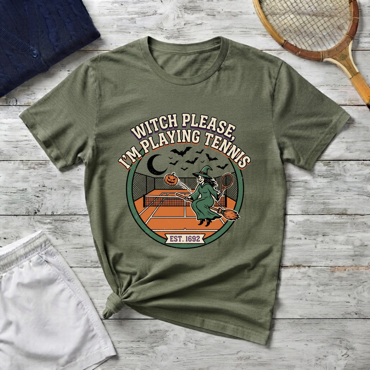Witch Please I'm Playing Tennis T‑Shirt — Halloween Tennis Player Graphic Shirt