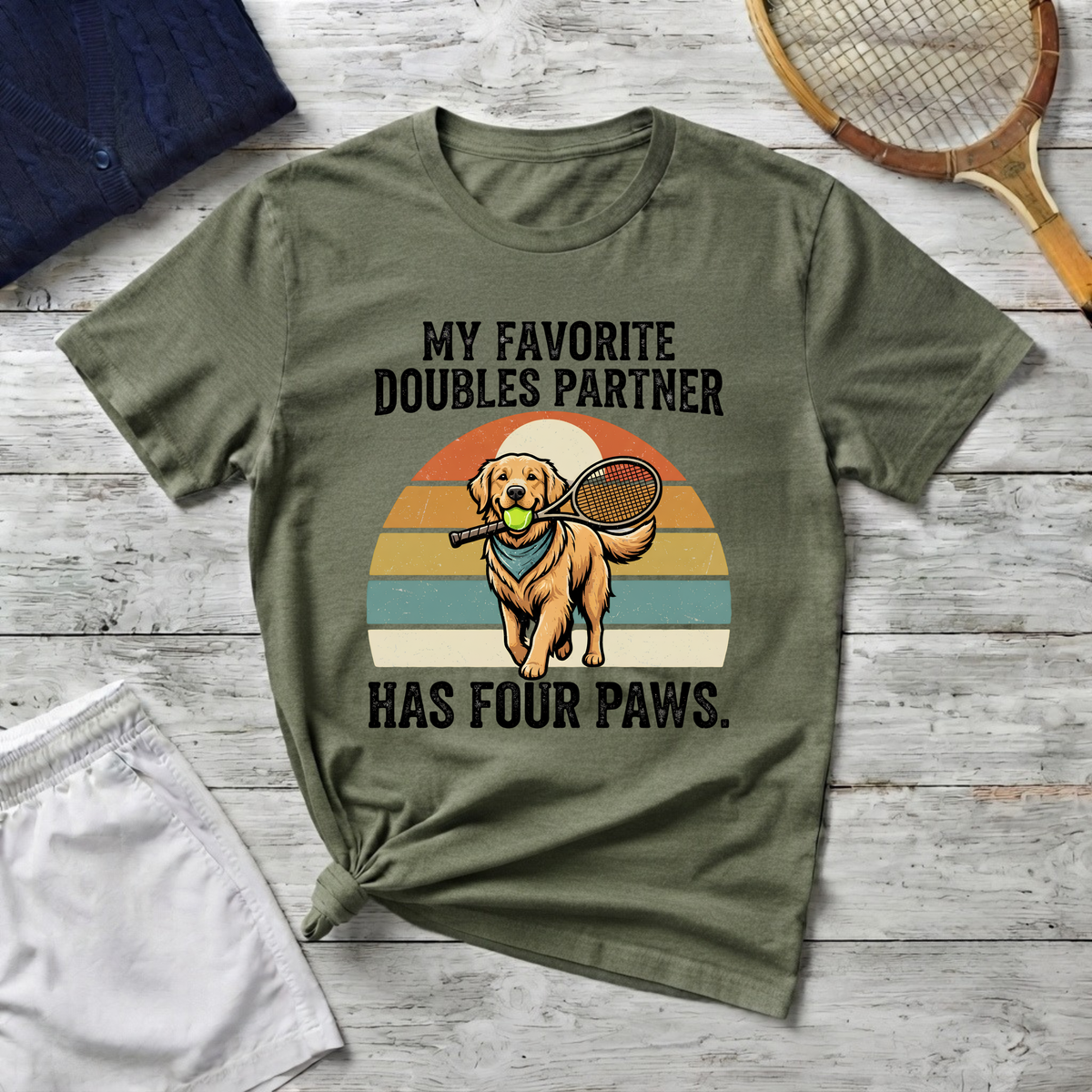 My Favorite Doubles Partner T-Shirt — 'Has Four Paws' Tennis Dog Graphic Tee