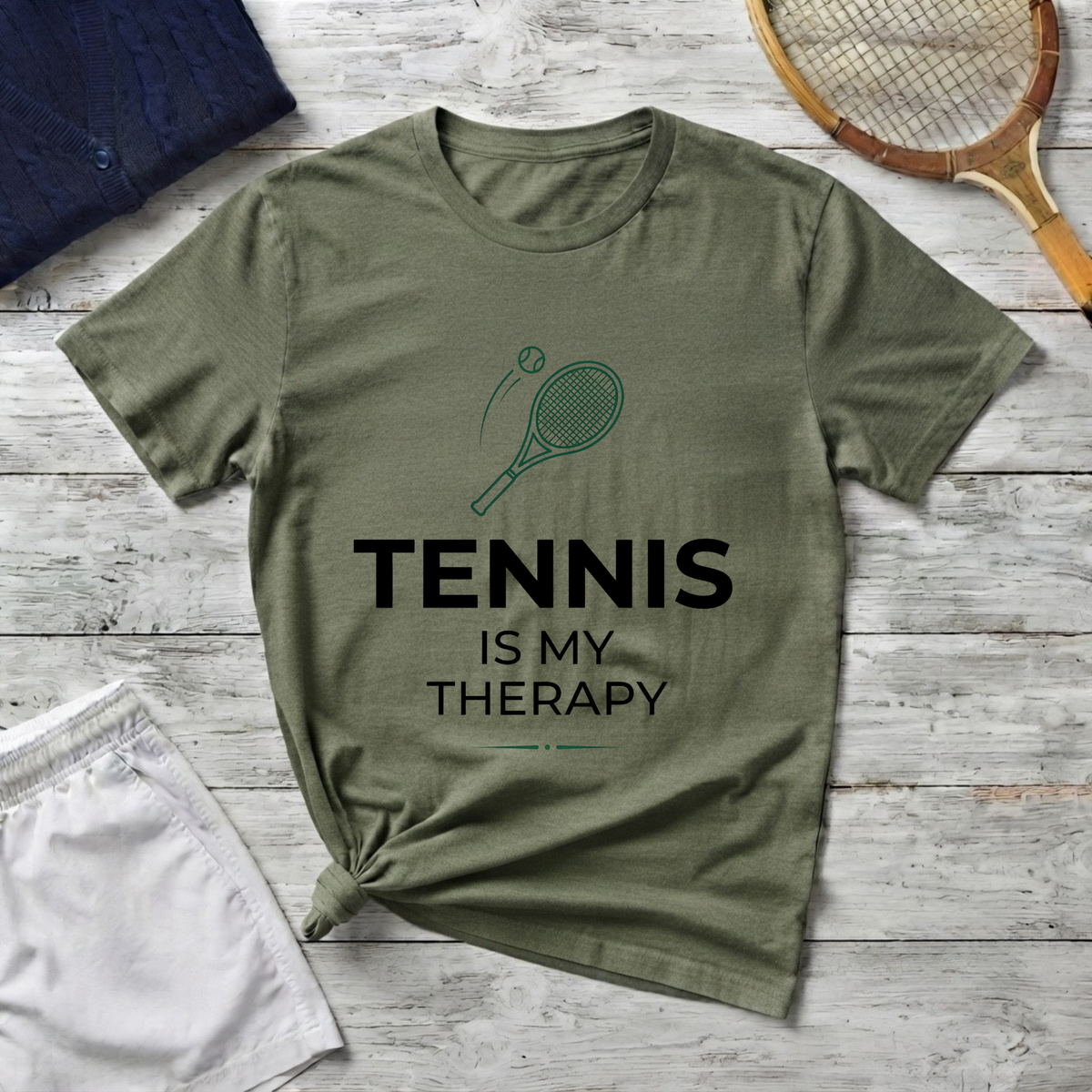 Tennis Is My Therapy T-Shirt — Tennis Racket Graphic Tee for Players & Fans