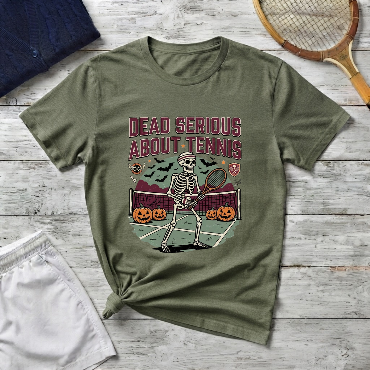 T-Shirt — "Dead Serious About Tennis" Skeleton Tennis Graphic Tee