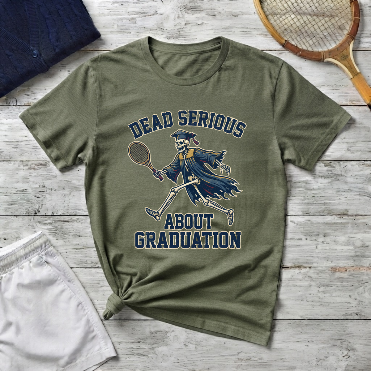 Graduation T-Shirt — "Dead Serious" Funny Skeleton Grad Tee