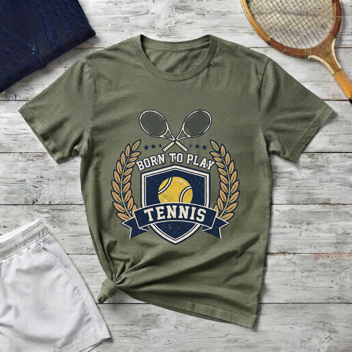 Tennis T‑Shirt — "Born to Play" Vintage Tennis Crest Tee