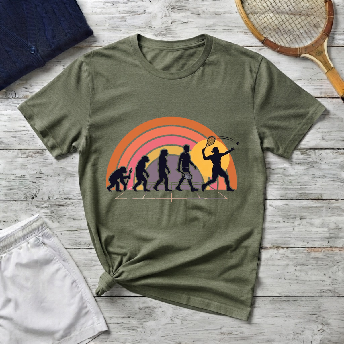tennis Evolution T-Shirt — Vintage Rainbow Graphic