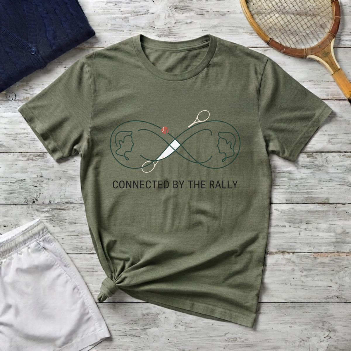 Rally Racquet Tee — "Connected by the Rally" Tennis Infinity Graphic T-Shirt