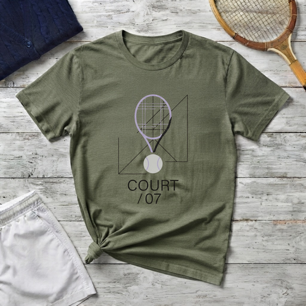 Tennis Court Graphic Tee — Court /07 Minimalist Racket & Ball Design