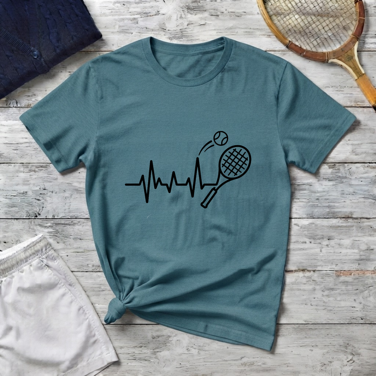 Tennis Heartbeat T-Shirt — Racket & Ball Graphic Tee for Players