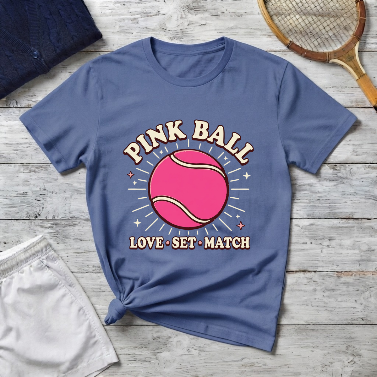 T-Shirt — Pink Ball Tennis Graphic Tee: "Pink Ball" Love · Set · Match