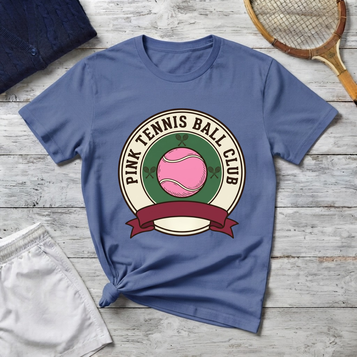 T-Shirt — Pink Tennis Ball Club Vintage Logo Tee