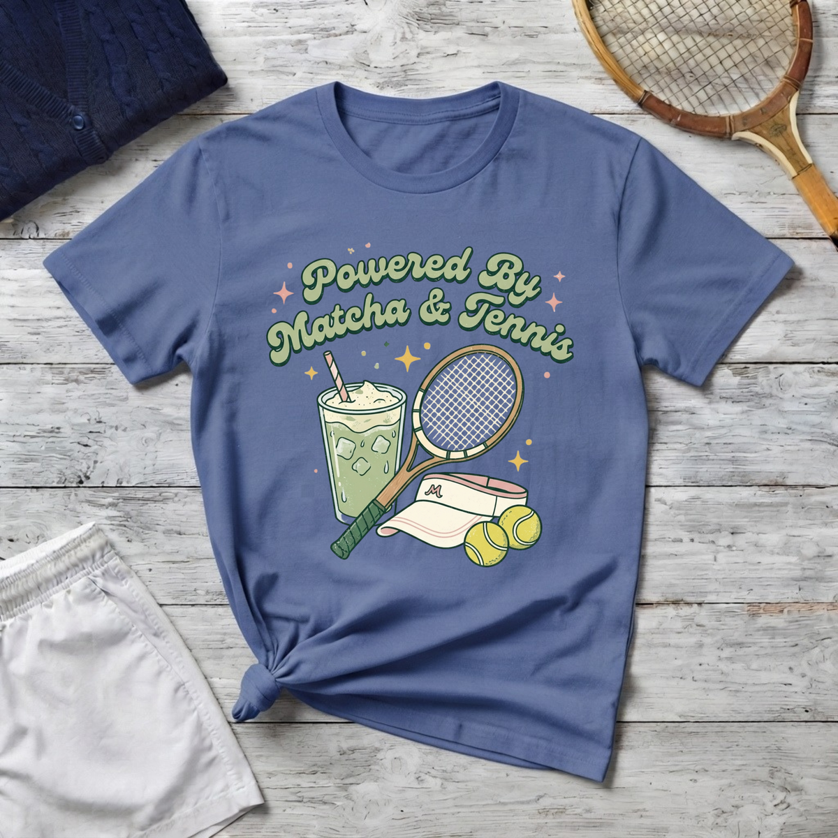 Powered by Matcha & Tennis Tee — Cute Athletic Tea Lover Shirt