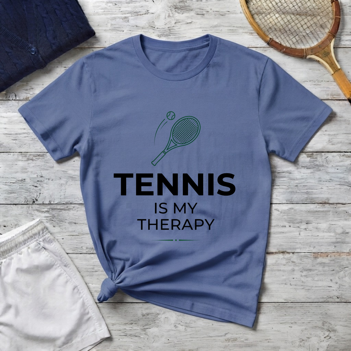 Tennis Is My Therapy T-Shirt — Tennis Racket Graphic Tee for Players & Fans