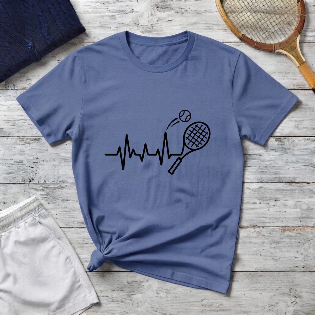 Tennis Heartbeat T-Shirt — Racket & Ball Graphic Tee for Players