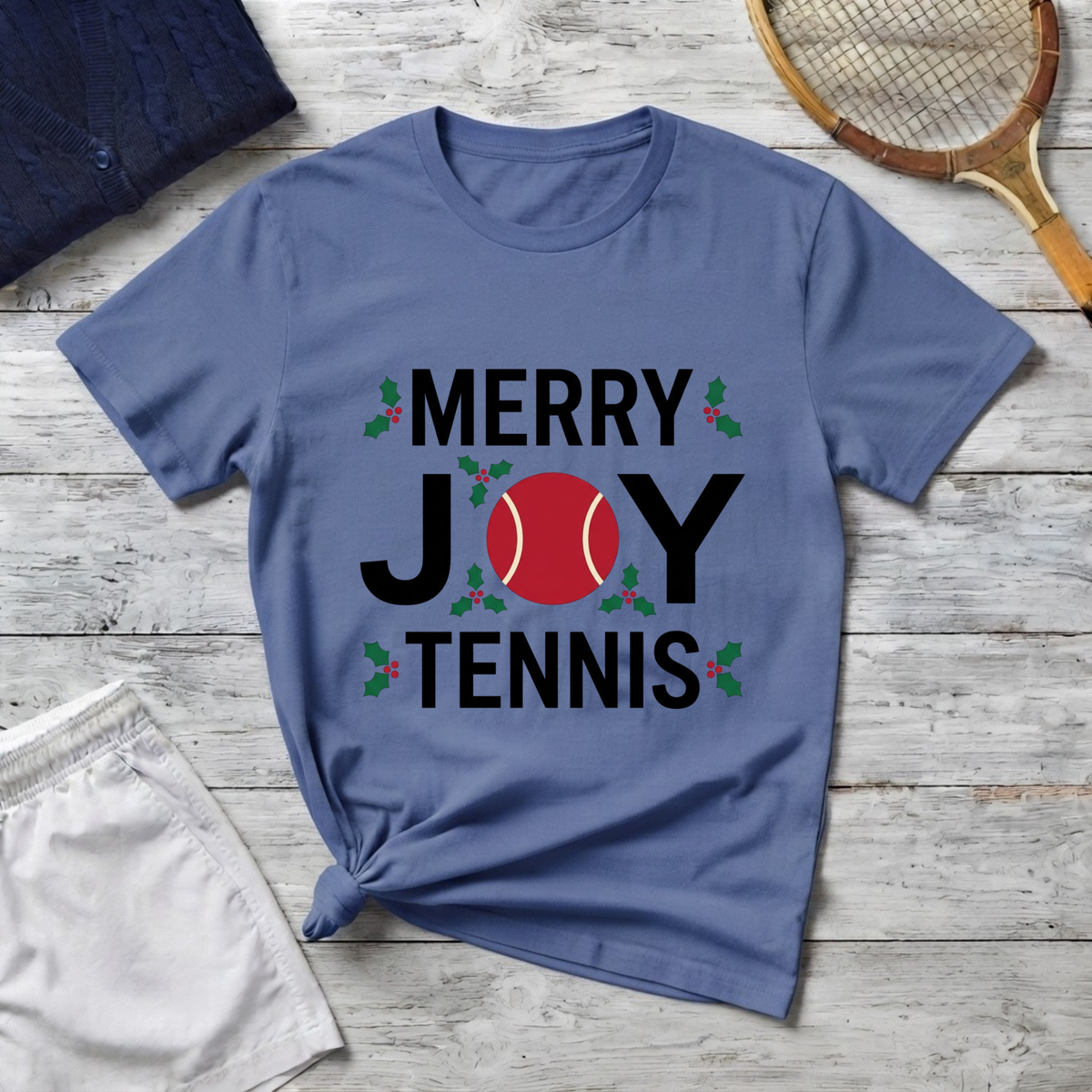 Merry Joy Tennis T-Shirt — Holiday Tennis Lover Christmas Tee