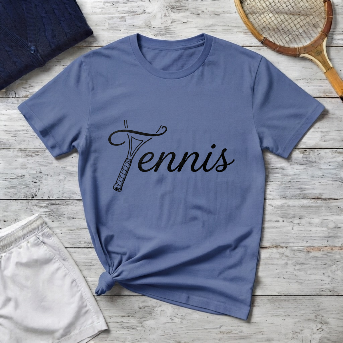 Tennis T-Shirt — Elegant Script Racket Design