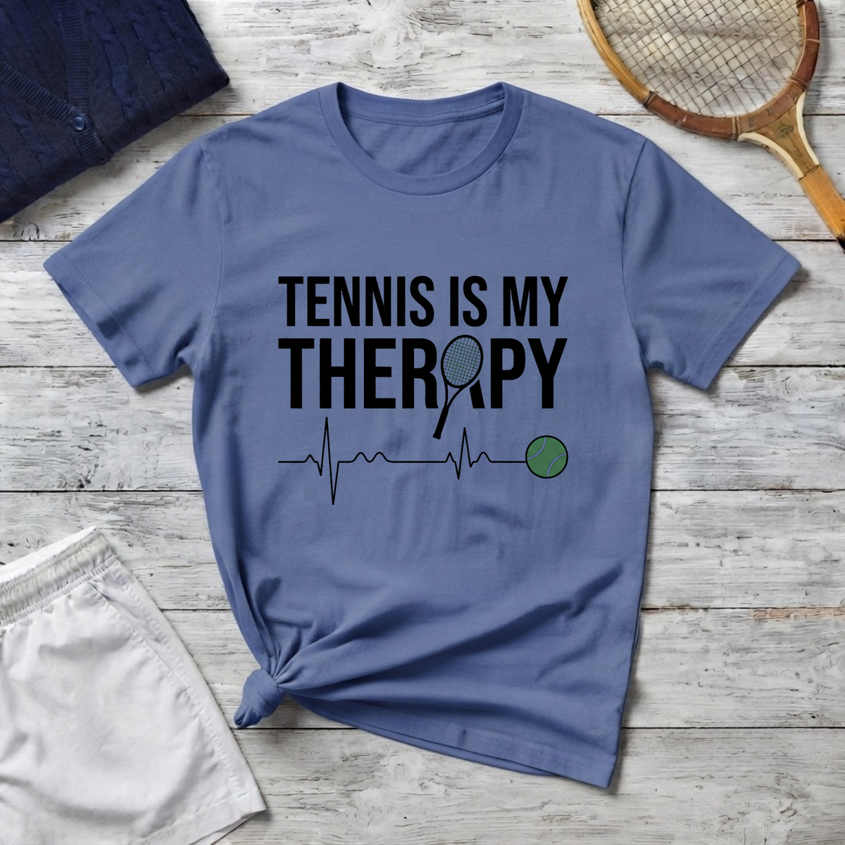 Tennis Is My Therapy T-Shirt — Funny Athletic Tennis Player Tee