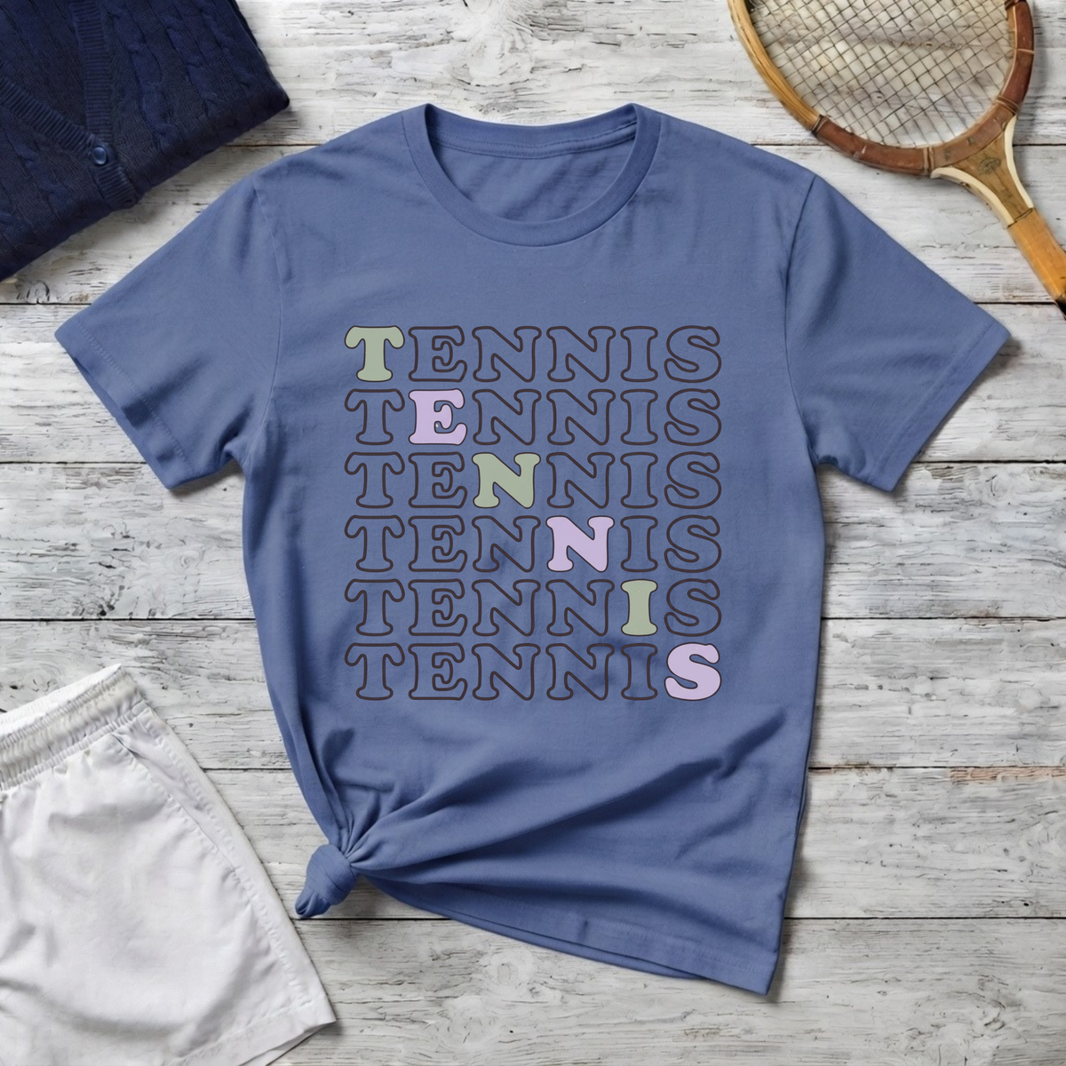 Tennis Typography T-Shirt – Retro Pastel Tennis Lover Graphic