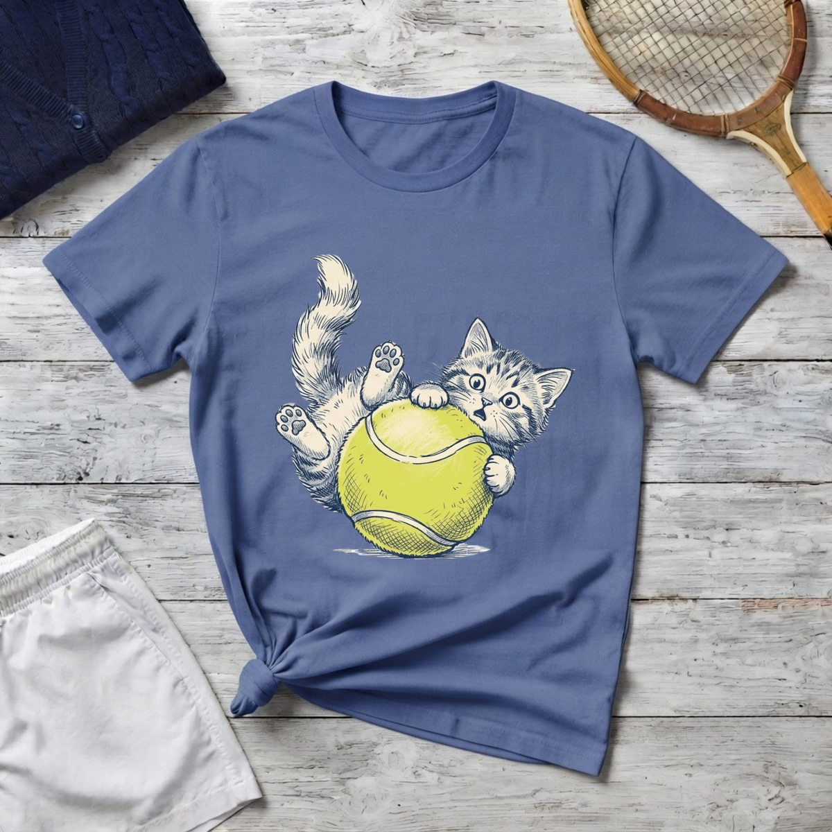 Playful Cat on Tennis Ball T-Shirt