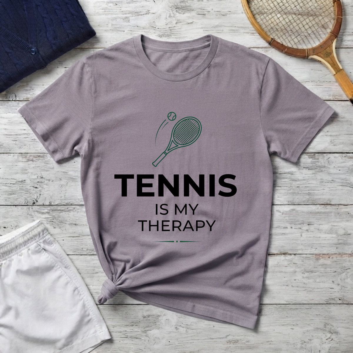 Tennis Is My Therapy T-Shirt — Tennis Racket Graphic Tee for Players & Fans