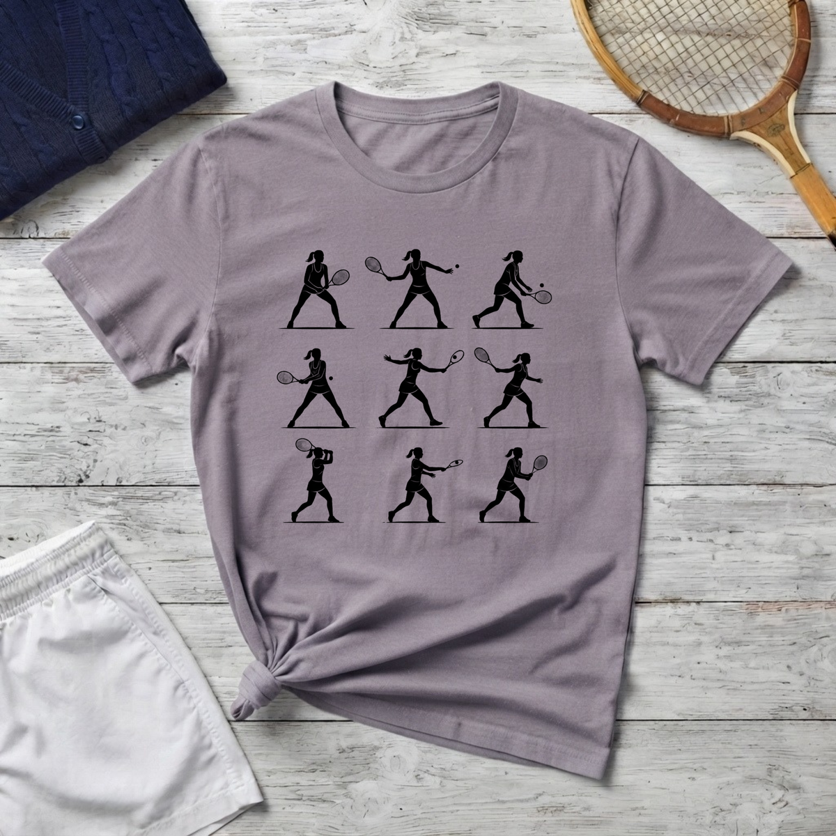 Tennis Silhouette Tee — Women's Tennis Player Pose Graphic T-Shirt