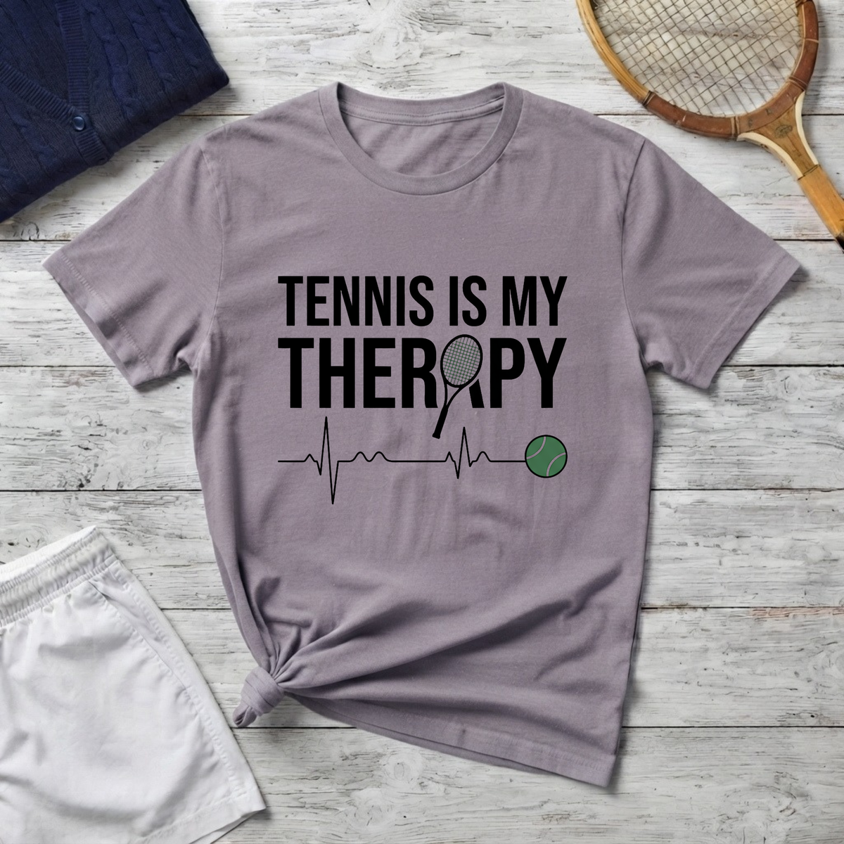 Tennis Is My Therapy T-Shirt — Funny Athletic Tennis Player Tee
