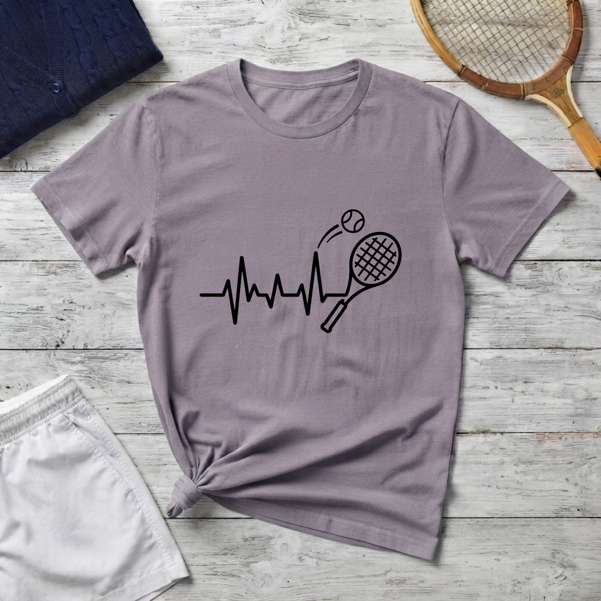 Tennis Heartbeat T-Shirt — Racket & Ball Graphic Tee for Players