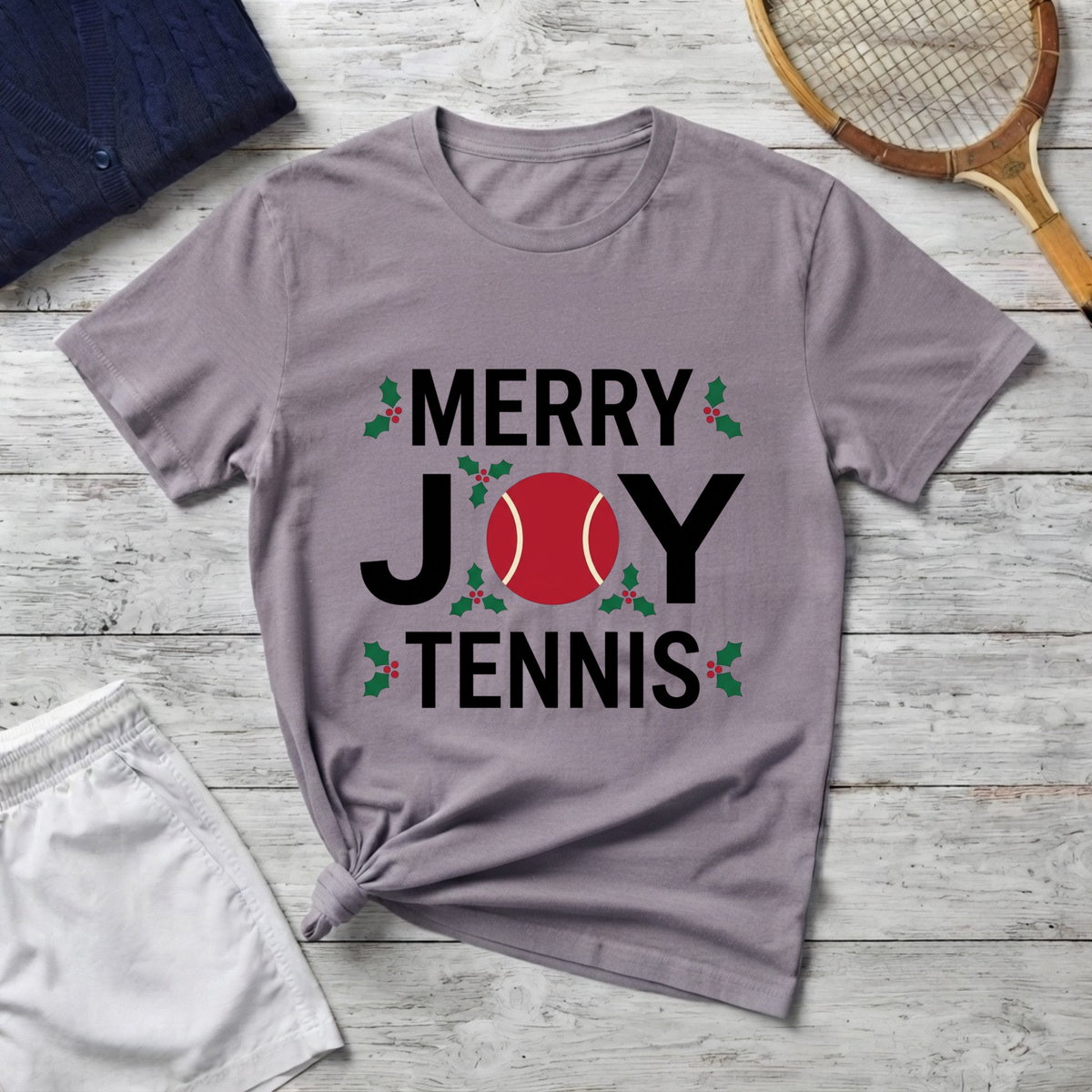 Merry Joy Tennis T-Shirt — Holiday Tennis Lover Christmas Tee