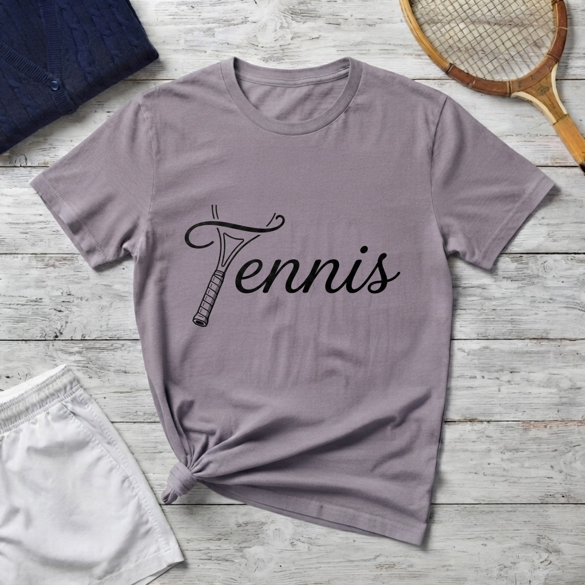 Tennis T-Shirt — Elegant Script Racket Design