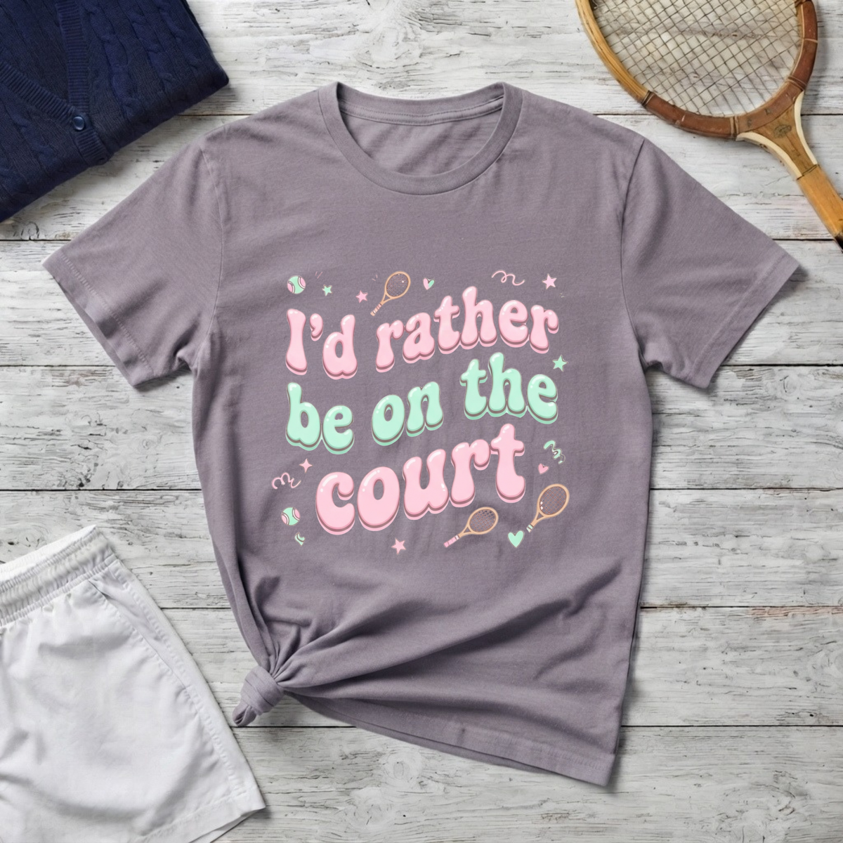 T-Shirt — "I'd Rather Be on the Court" Tennis Graphic Tee