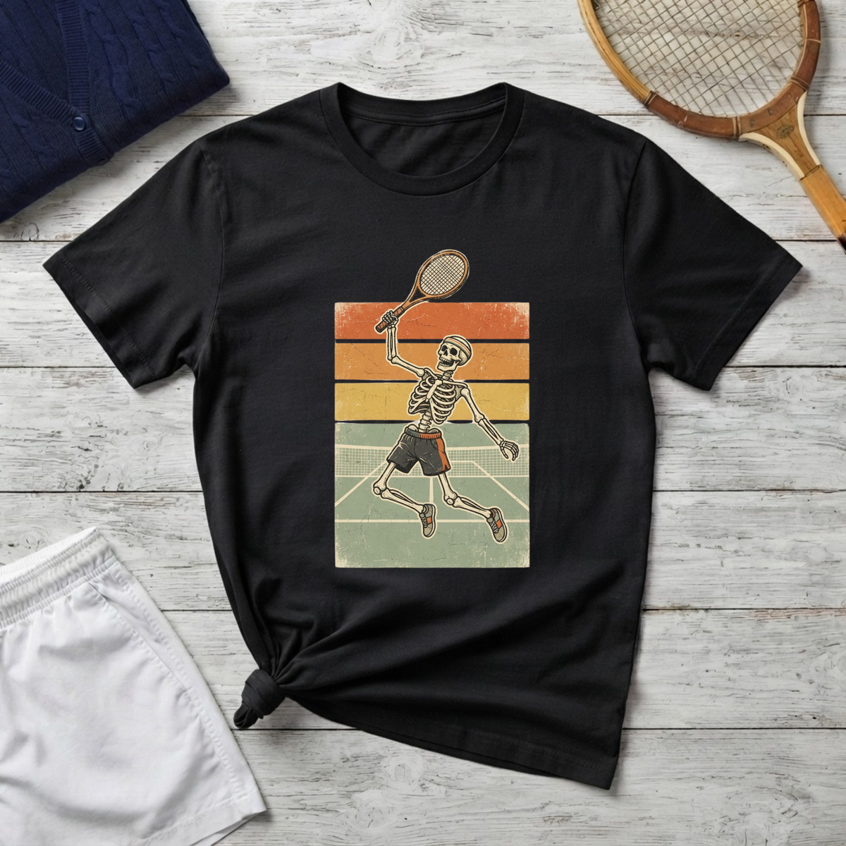 Skeleton Tennis Player Graphic T-Shirt