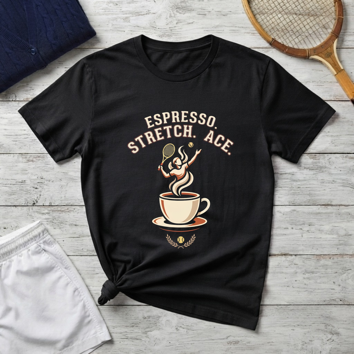 Espresso Stretch Ace T-Shirt — Coffee & Tennis Vintage Graphic Tee