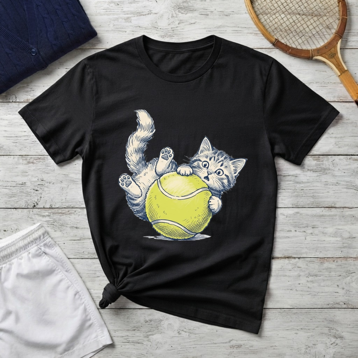 Playful Cat on Tennis Ball T-Shirt