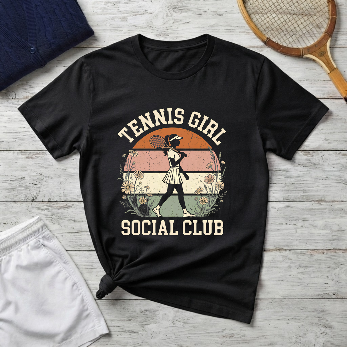 Retro Tennis Girl T-Shirt — Vintage Tennis Club Graphic Tee