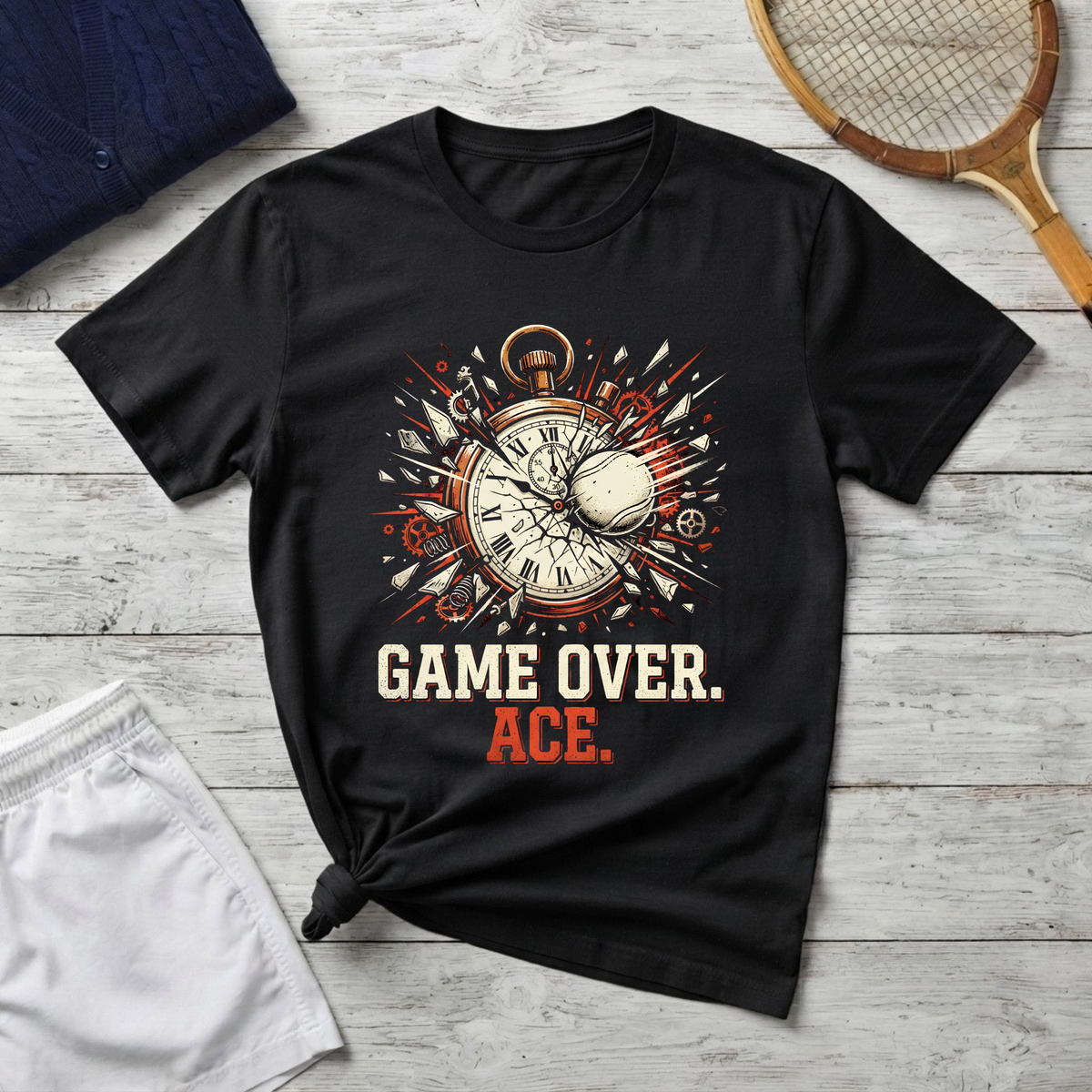 Game Over Ace T-Shirt — Vintage Pocket Watch Explosion Gamer Tee