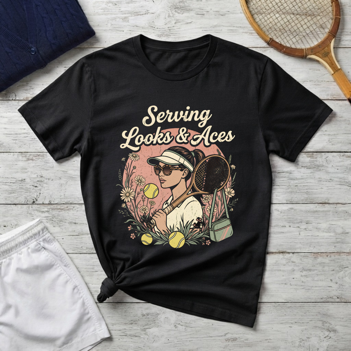 Serving Looks & Aces Retro Tennis T-Shirt