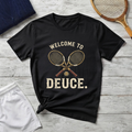 Welcome to Deuce Tennis T-Shirt — Vintage Racket Court Tee