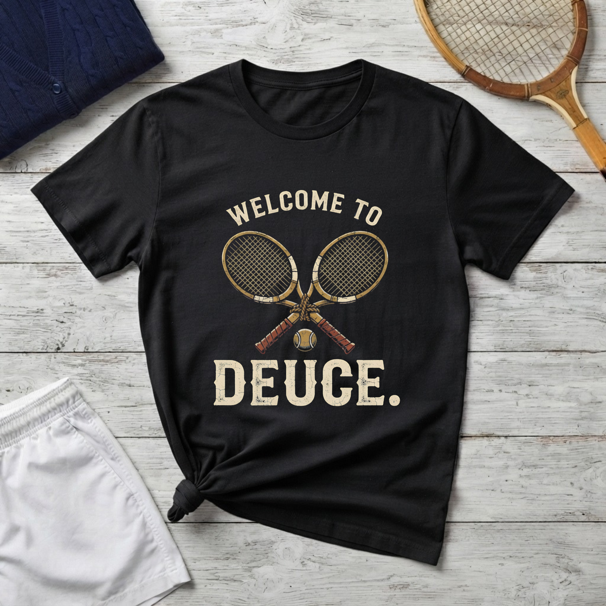 Welcome to Deuce Tennis T-Shirt — Vintage Racket Court Tee