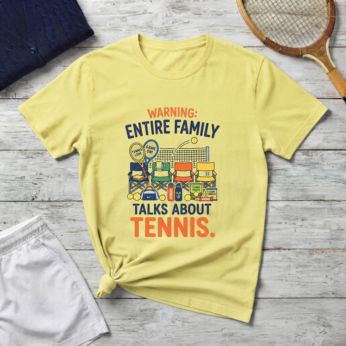 T-Shirt — "Warning: Entire Family Talks About Tennis" Graphic Tee