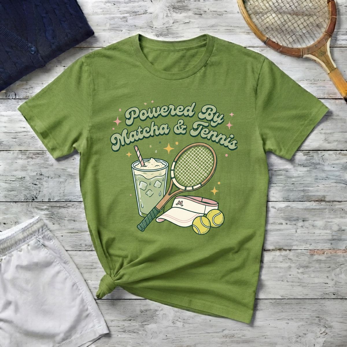 Powered by Matcha & Tennis Tee — Cute Athletic Tea Lover Shirt