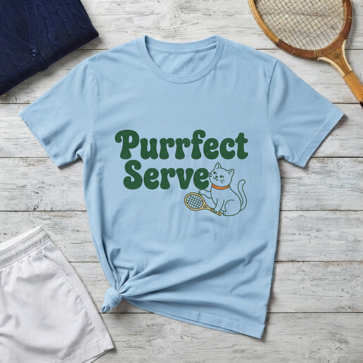 Purrfect Serve T-Shirt — Cute Cat Tennis Graphic Tee