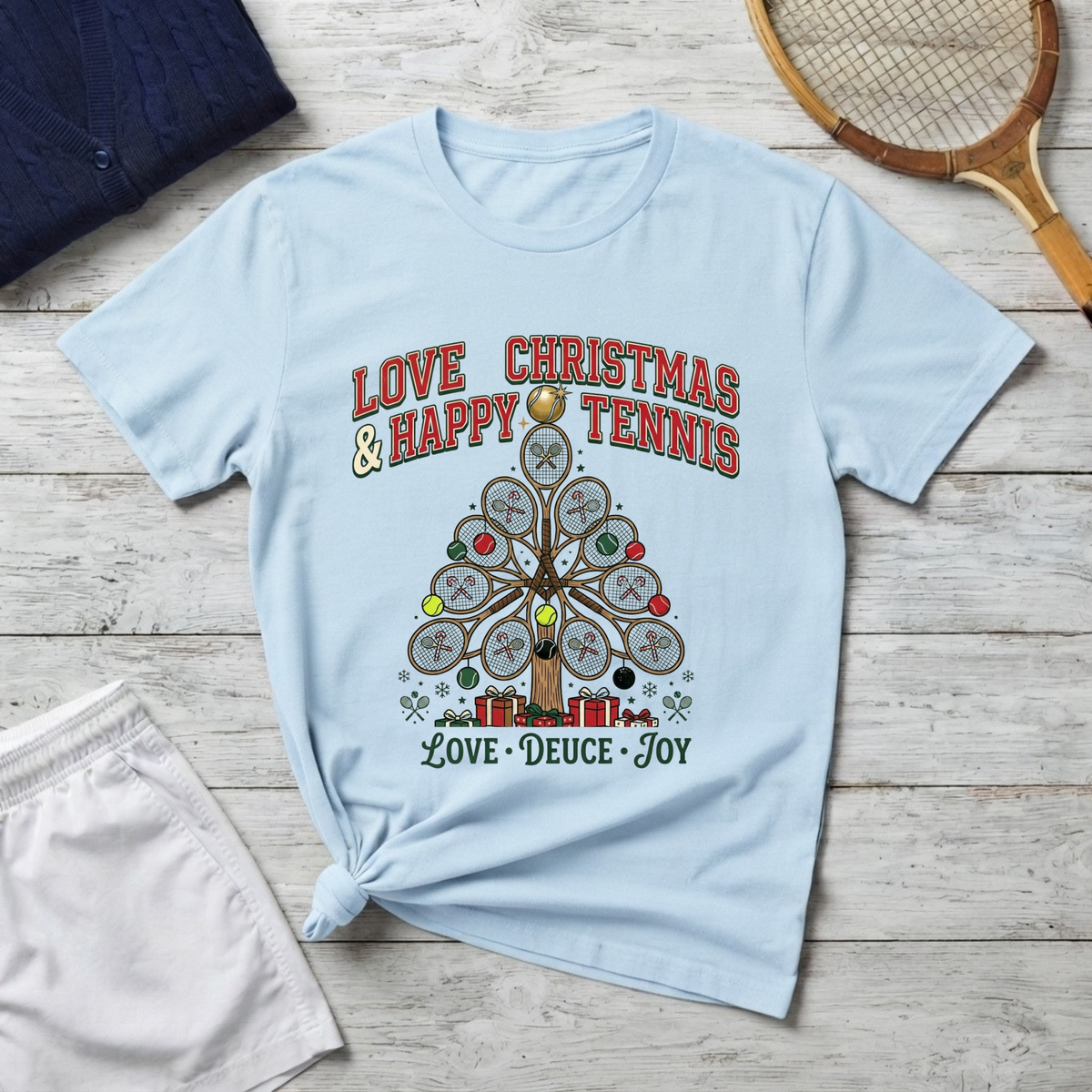 Christmas Tennis T‑Shirt – "Love Christmas & Happy Tennis" Holiday Tennis Tee