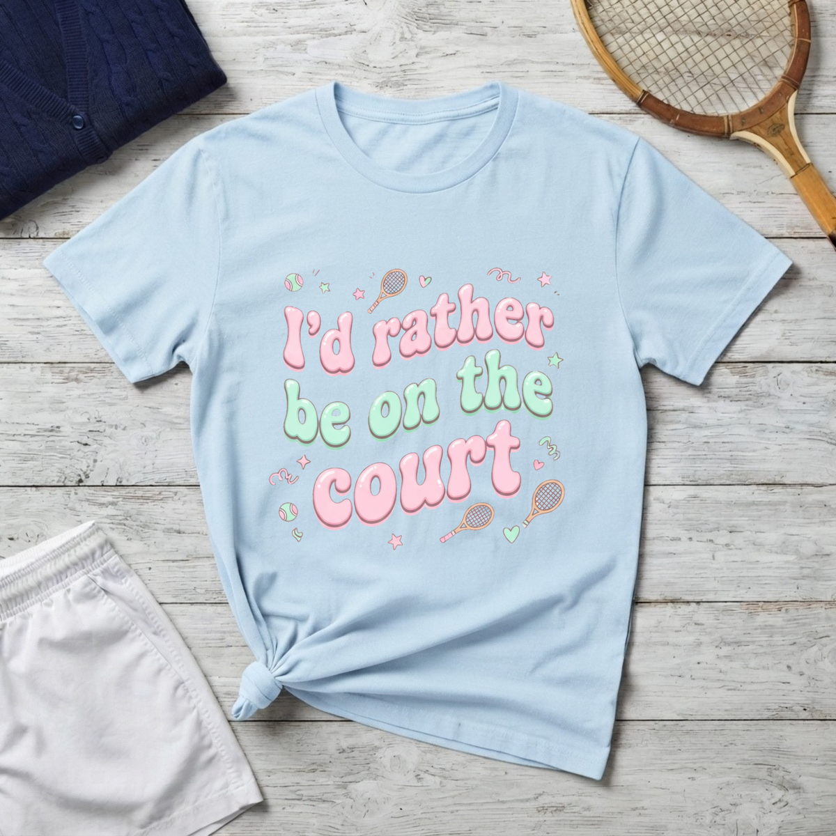 T-Shirt — "I'd Rather Be on the Court" Tennis Graphic Tee