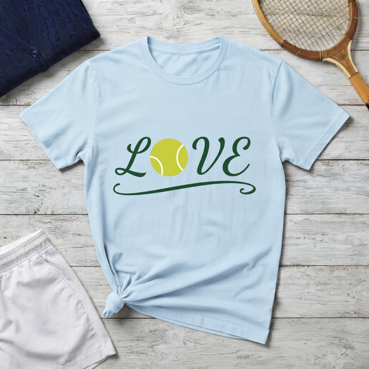 Tennis Love T-Shirt — Script "LOVE" with Tennis Ball Design