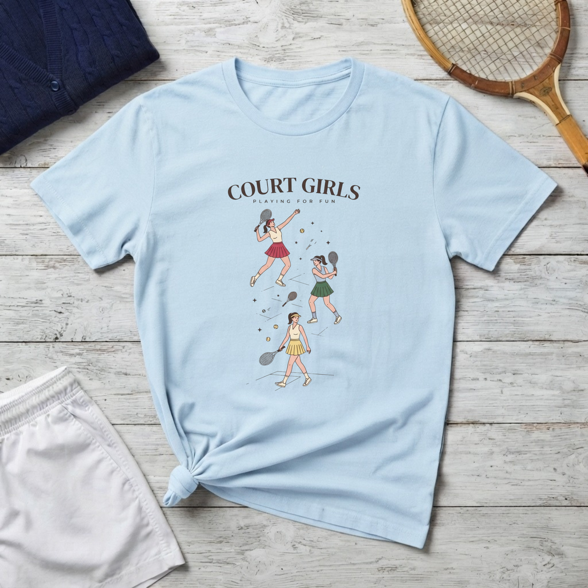 Court Girls Tennis T-Shirt - Retro Female Players Graphic Tee