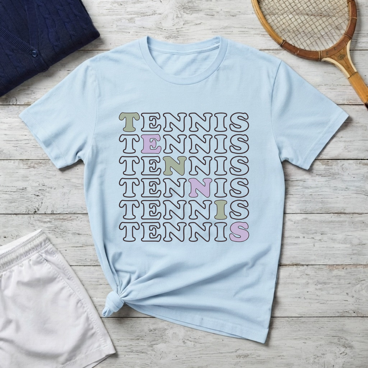 Tennis Typography T-Shirt – Retro Pastel Tennis Lover Graphic