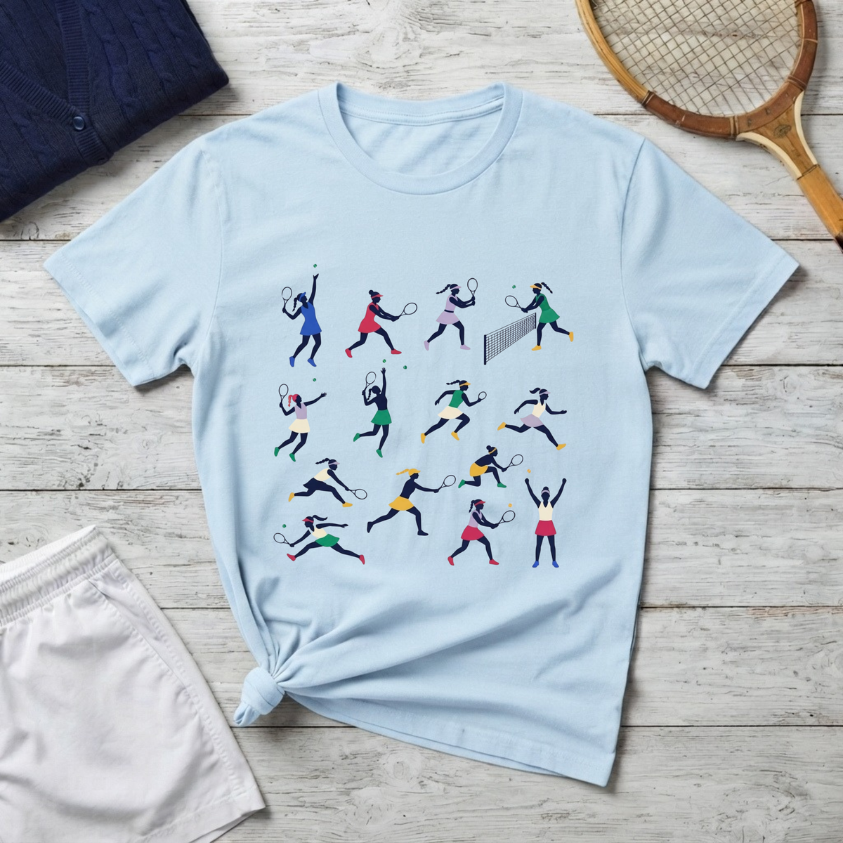 tennis Players Silhouette T-Shirt — Colorful tennis Action Tee