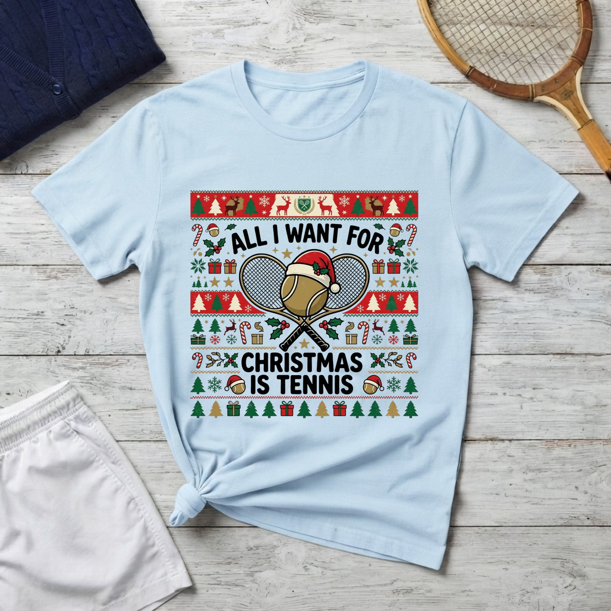 Tennis Christmas T‑Shirt — "All I Want For Christmas Is Tennis" Holiday Tee