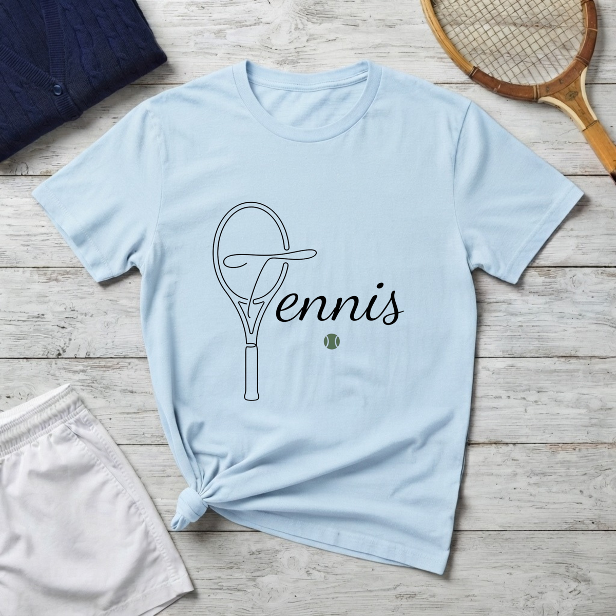 Tennis Racket Script T‑Shirt — Minimalist Tennis Tee