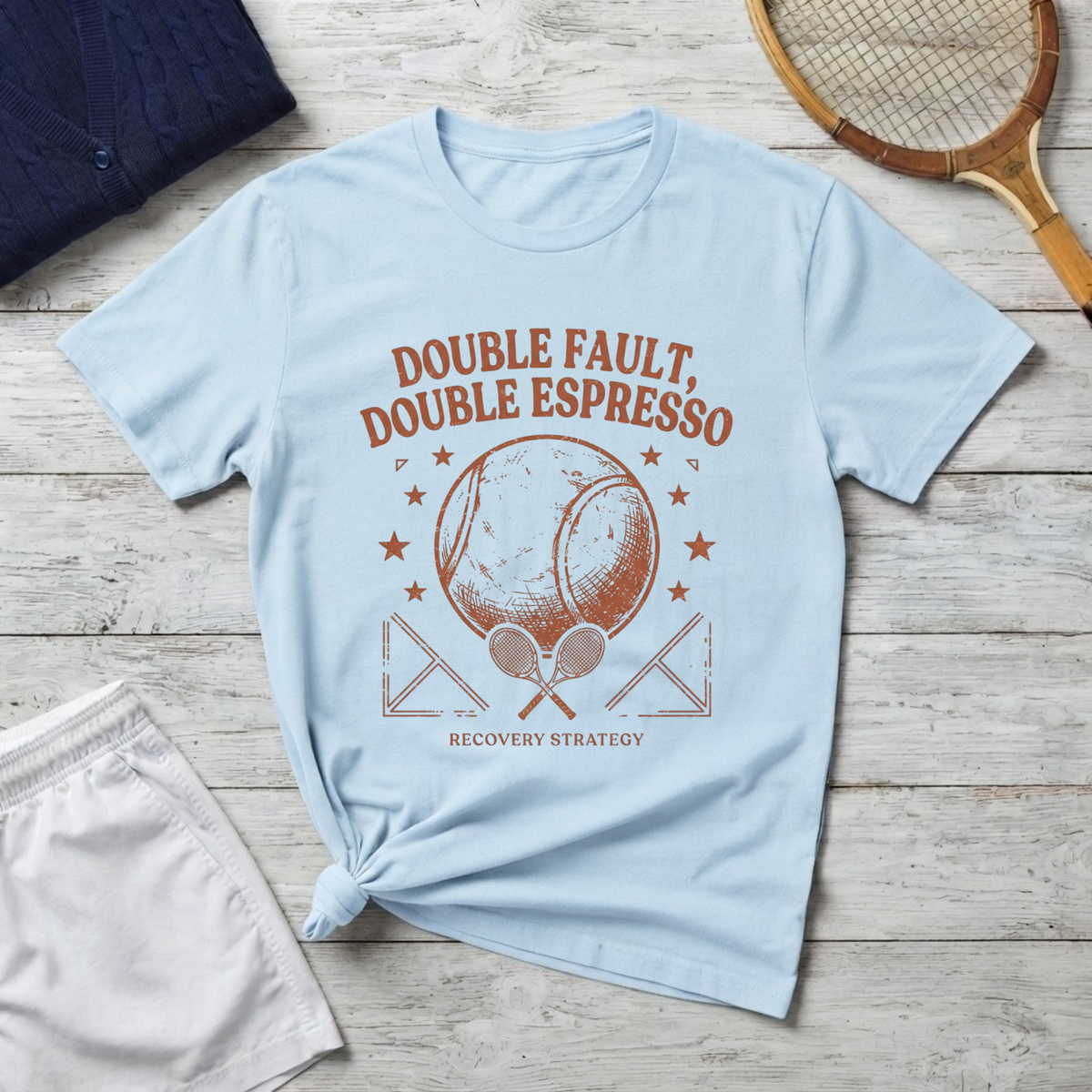 T-Shirt — "Double Fault, Double Espresso" Tennis Coffee Graphic Tee