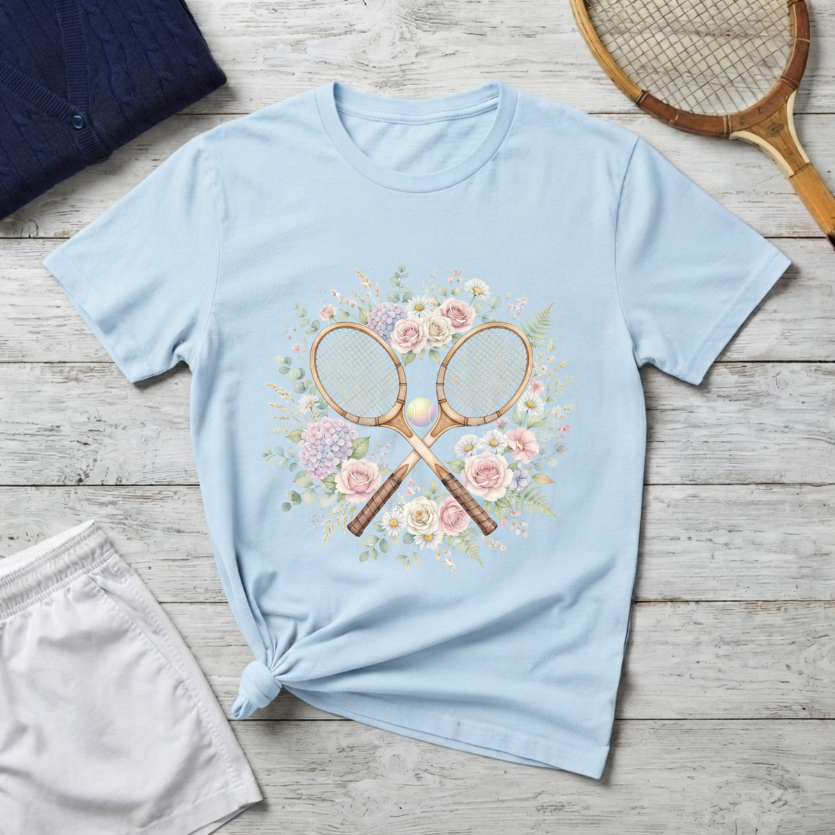 Tennis Floral T-Shirt — Vintage Rackets & Roses Graphic Tee